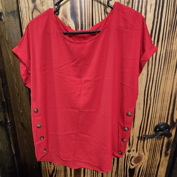 SHEIN Tops - SHEIN Red Button-Accent Blouse